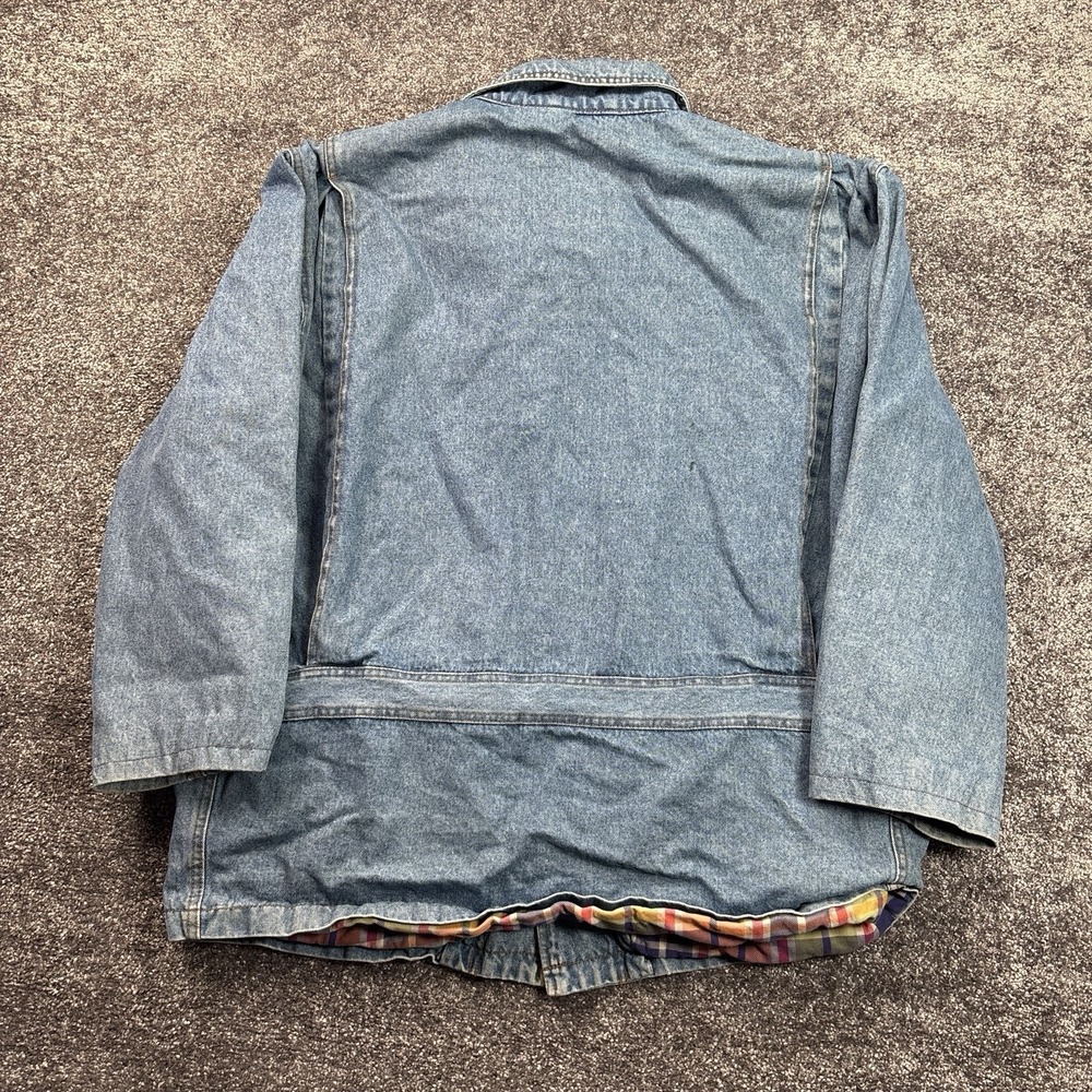 Vintage 90s J. Crew Chore Coat Jacket Mens XL Blue Denim Flannel Lined Oarsman - Picture 4 of 12
